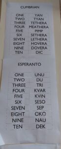 1-10 in Cumbrian and Esperanto